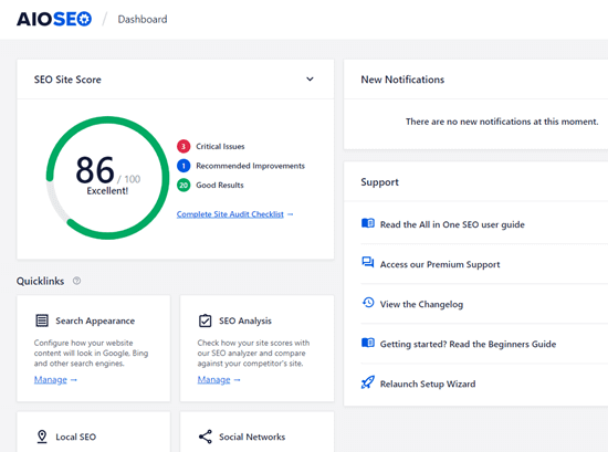 The All in One SEO dashboard The All in One SEO dashboard