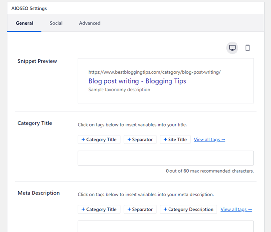 Ajout d'une méta-description pour votre catégorie dans All in One SEO Ajout d'une méta-description pour votre catégorie dans All in One SEO