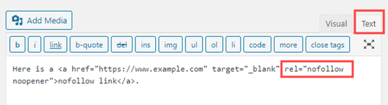 Adding the nofollow attribute in the classic editor Adding the nofollow attribute in the classic editor