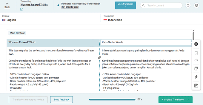 Hacer clic en Completar traducción Hacer clic en Completar traducción