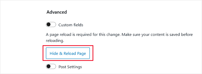 Click Hide and Reload Page button Click Hide and Reload Page button