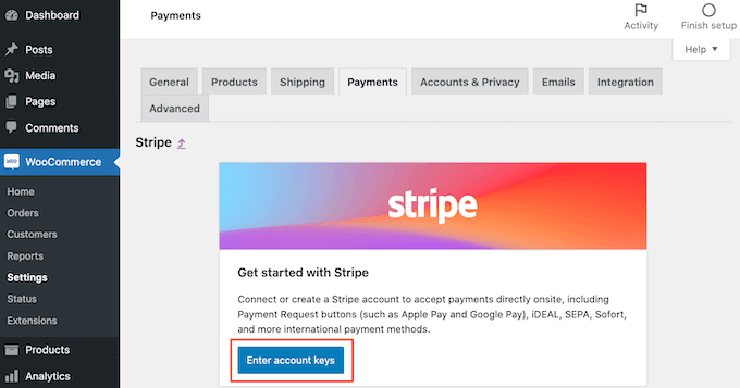 Entering your Stripe account keys Entering your Stripe account keys
