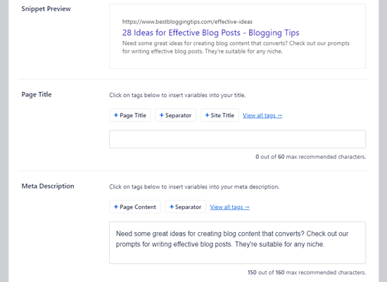 Saisie de votre meta description dans All in One SEO Saisie de votre meta description dans All in One SEO