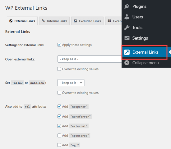 Setting up the External Links plugin Setting up the External Links plugin