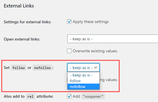 Using the plugin to set external links to be automatically nofollowed Using the plugin to set external links to be automatically nofollowed