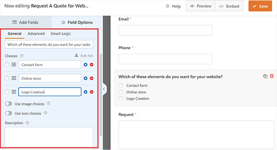 Field settings for the Checkboxes field Field settings for the Checkboxes field