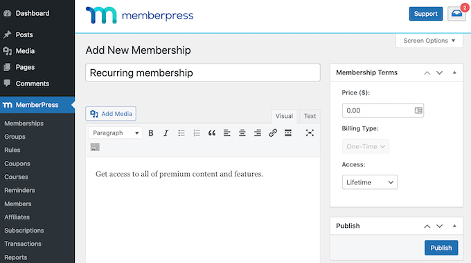 Adding a new membership to MemberPress Adding a new membership to MemberPress