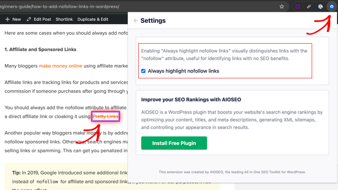 The AIOSEO Chrome Extension Can Automatically Highlight Nofollow Links The AIOSEO Chrome Extension Can Automatically Highlight Nofollow Links