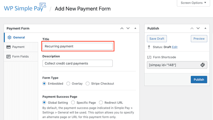 Adding a title to your recurring payment form Adding a title to your recurring payment form