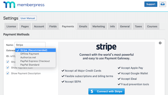 Adding the Stripe payment gateway to MemberPress Adding the Stripe payment gateway to MemberPress