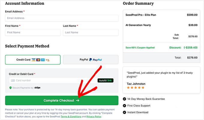 SeedProd complete checkout