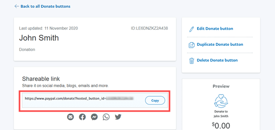 Obtener el enlace para compartir de tu nuevo botón de donación de PayPal Obtener el enlace para compartir de tu nuevo botón de donación de PayPal
