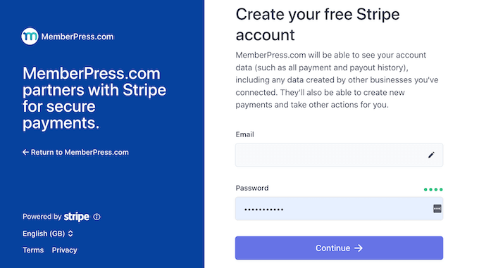 Creating a Stripe account Creating a Stripe account