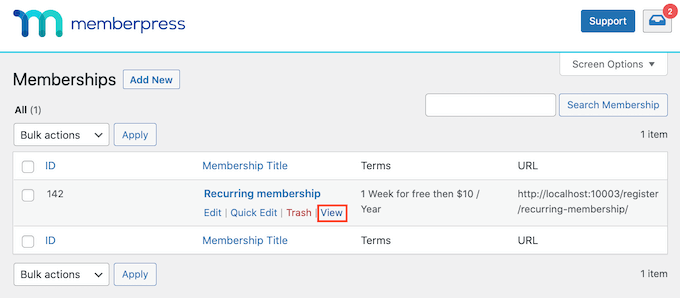 Viewing the MemberPress recurring payment Viewing the MemberPress recurring payment