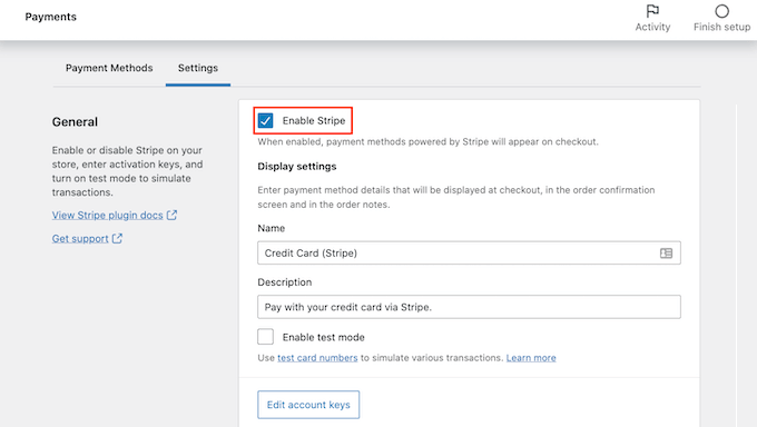 WooCommerce's Stripe settings WooCommerce's Stripe settings