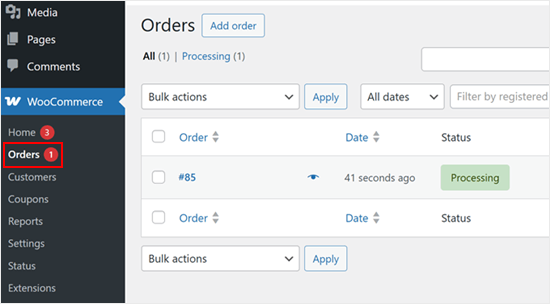 Viewing WooCommerce orders Viewing WooCommerce orders