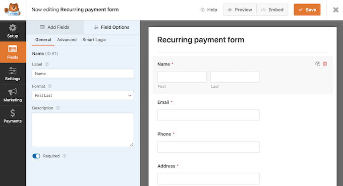 Editing the WPForms recurring payment form Editing the WPForms recurring payment form
