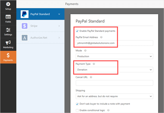 Habilitar pagos de PayPal para tu formulario en WPForms Habilitar pagos de PayPal para tu formulario en WPForms