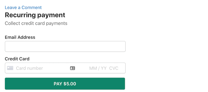A recurring payment form, created using WP Simple Pay A recurring payment form, created using WP Simple Pay