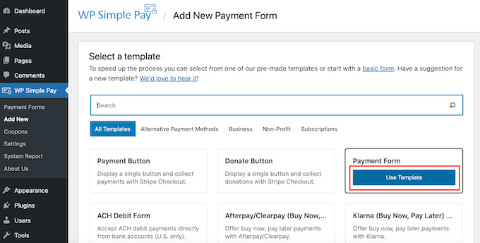 WP Simple Pay's payment form template WP Simple Pay's payment form template