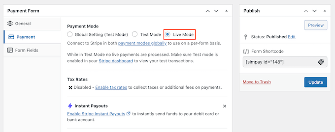 Putting Stripe into live mode Putting Stripe into live mode