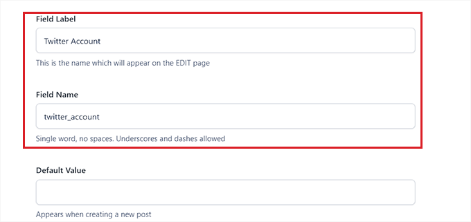 Feldnamen und -bezeichnung hinzufügen