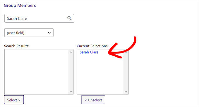 Author's name moved to the Current Selections option Author's name moved to the Current Selections option