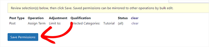 Click the Save Permissions button Click the Save Permissions button