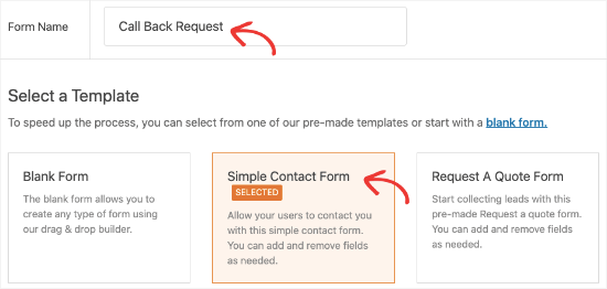 Create new form in WPForms Create new form in WPForms