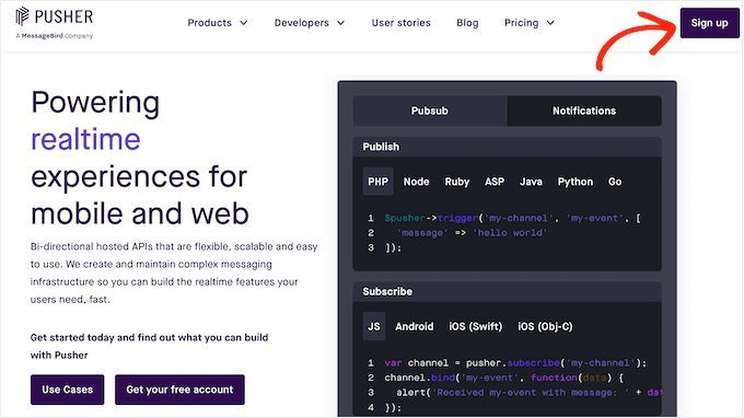 Creating a free Pusher account Creating a free Pusher account