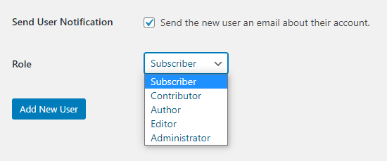 The dropdown list of default user roles in WordPress The dropdown list of default user roles in WordPress