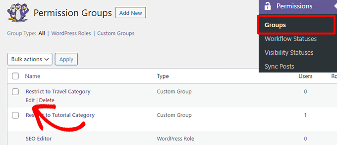 Edit permissions group Edit permissions group