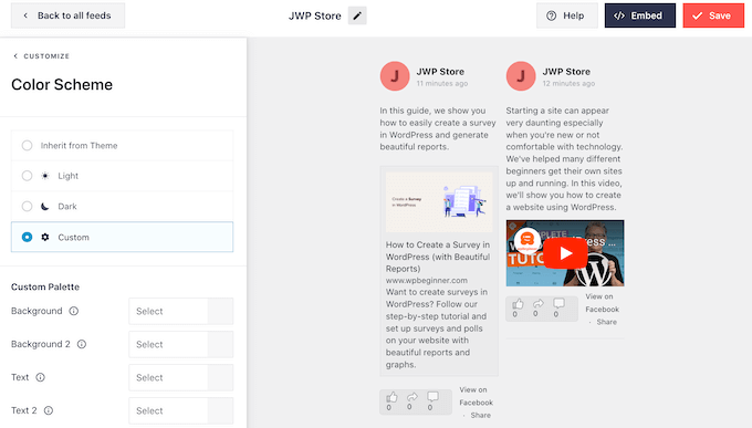 Changing the color scheme of the social media feed Changing the color scheme of the social media feed