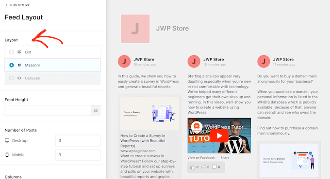 Choosing a layout for your custom Facebook feed Choosing a layout for your custom Facebook feed