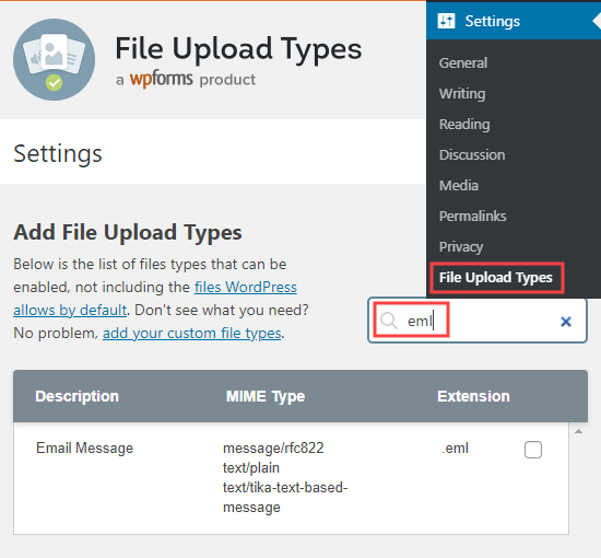 Search for the file type you want to enable Search for the file type you want to enable