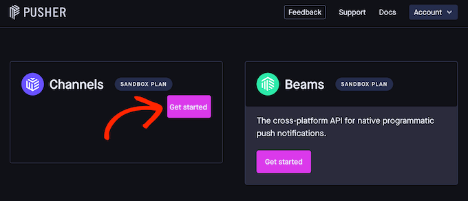Setting up a Pusher app Setting up a Pusher app