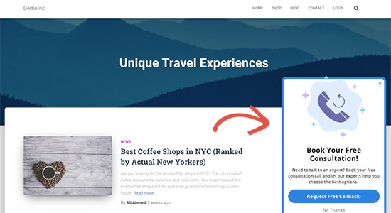 Promoting your callback service with OptinMonster Promoting your callback service with OptinMonster
