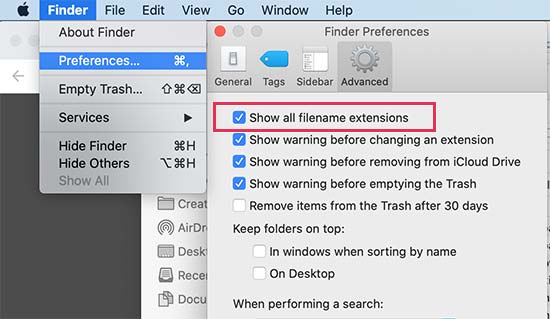 Show file extension on Mac Show file extension on Mac