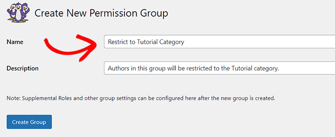 Type a name and description for the Permissions group Type a name and description for the Permissions group