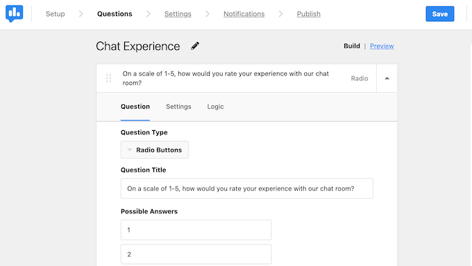 An example of a chat room survey, created with UserFeedback An example of a chat room survey, created with UserFeedback