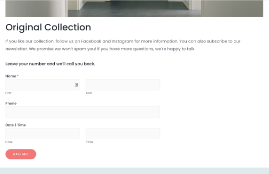 Request to callback forms on WPForms Request to callback forms on WPForms