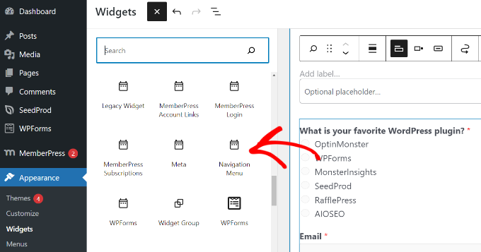 Adding navigation menu widget to sidebar Add a navigational menu widget