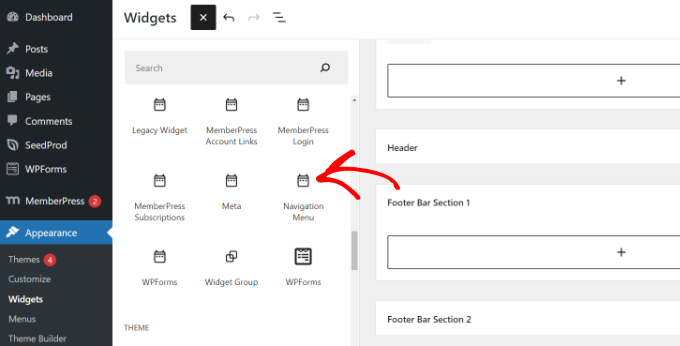 Footer widget area Add navigational menu widget to footer