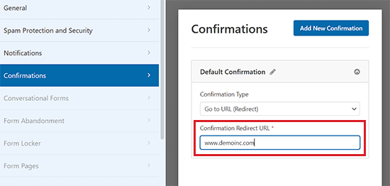 Add URL for redirection after form submission Add URL for redirection after form submission