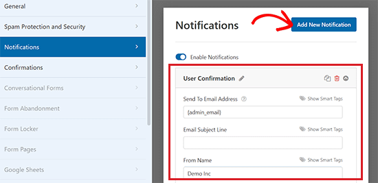 Click the Add New Notification button Click the Add New Notification button
