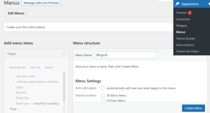 Create a new menu in WordPress Create a new menu