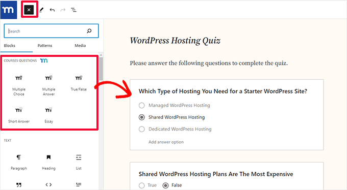 Construindo suas perguntas e respostas de quiz