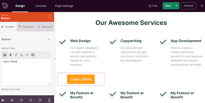 Adding a CTA button to a services section with WordPress Adding a CTA button to a services section with WordPress