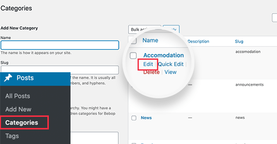 Modifica categoria Modifica categoria