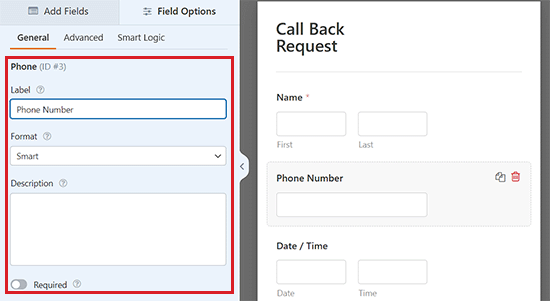 Configure field options for the form Configure field options for the form